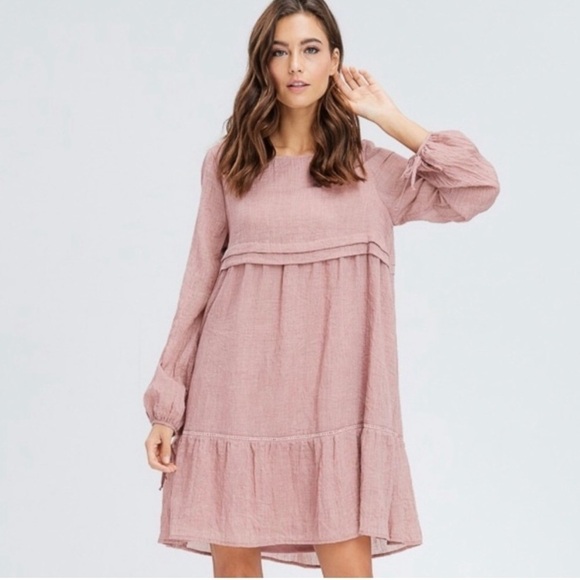 CRESCENT gauzy flowy skirt empire waist baby doll dress tie sleeve spring summer - Picture 4 of 17